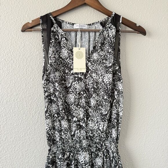 Ramy Brook Midi Tiered Quin Sleeveless printed black Mesh white Dress XS new - Picture 8 of 13